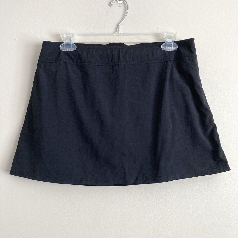 Lands End Black Side Zip Nylon Skirt Womens Size 8 Lined Active Outdoor Casual